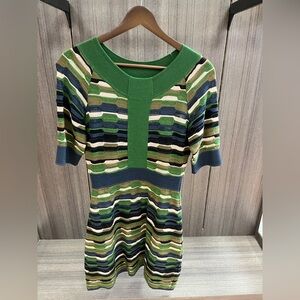 Classic Missoni Striped Knit dress in Green and Navy Sz 42